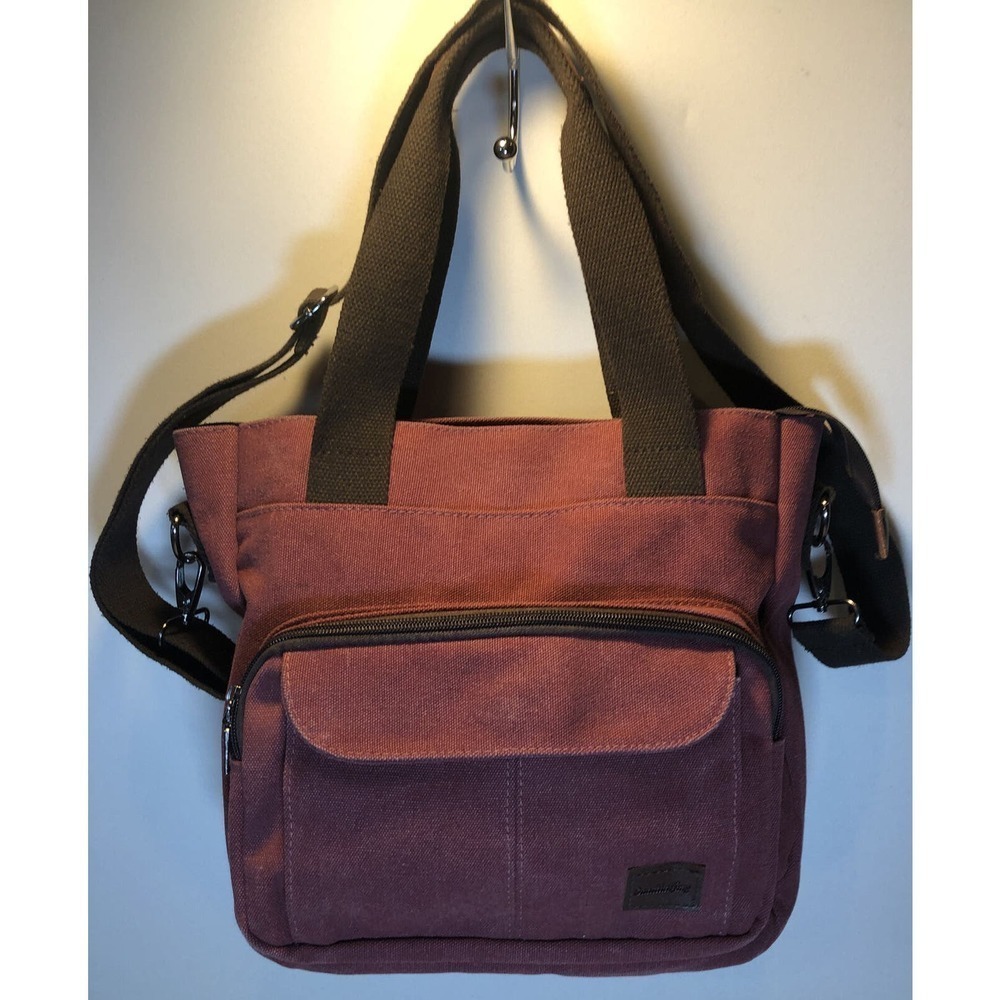SunshineJing Women's Canvas Shoulder Tote Bag Rose/Brown Handles